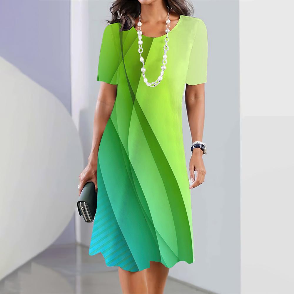 2024 Новые женские платья в полоску с принтом Летнее элегантное платье Женские платья с коротким рукавом Модная одежда больших размеров