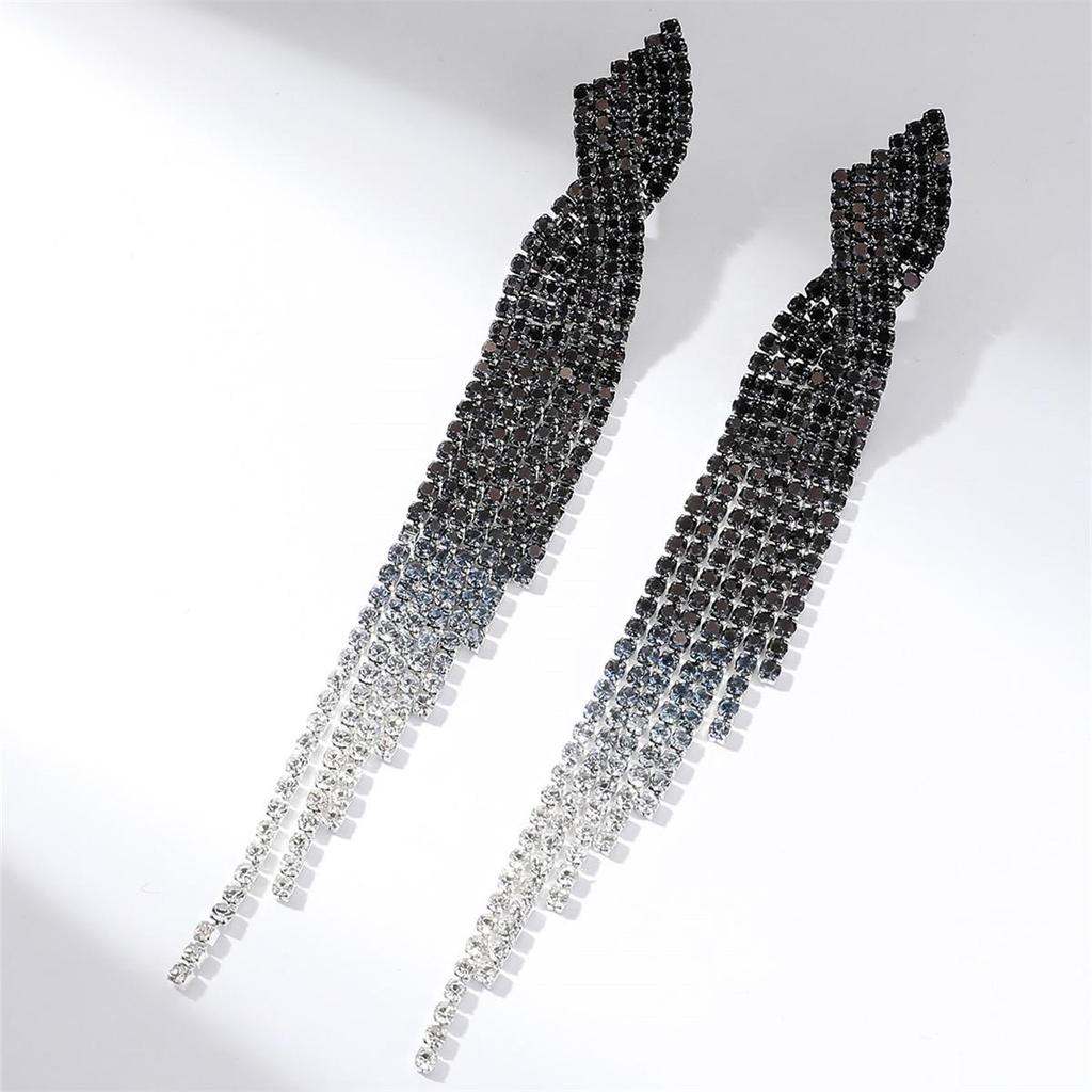 European & American Style Full Diamond Long Tassel Earrings for Women