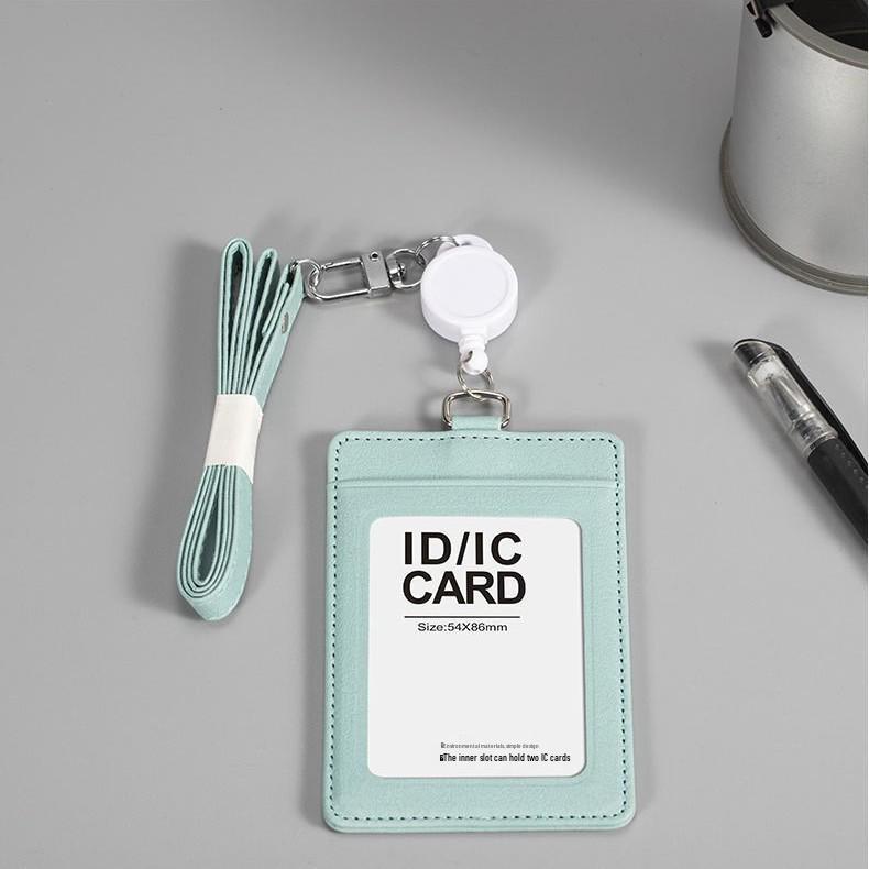 Выдвижной кожаный держатель для ID-карты с ремешком и пряжкой для легкого вытягивания - Защитный чехол для рабочих и студенческих бейджей