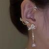 Sparkling Rose Shape Long Tassel Crystal Stars Ear Clip Earrings Without Piercing Exquisite Light Luxury Wedding Jewelry Gifts