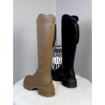 2025 осень и зима новые высокие сапоги-рыцари женские каблук-подкова каблук увеличенный для демонстрации длины ног задняя молния сапоги с круглым носком инс тренд