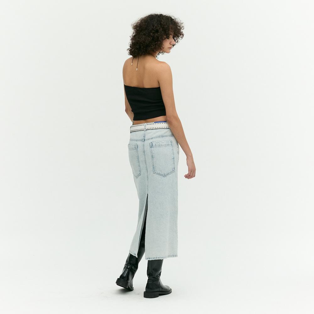 Ibiem Cut-Out Detail Denim Long Skirt Emp7Dsk030