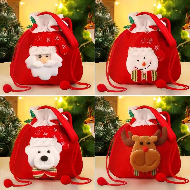 Christmas Santa Claus & Snowman Gift Bag - Apple & Candy Storage for Christmas Eve
