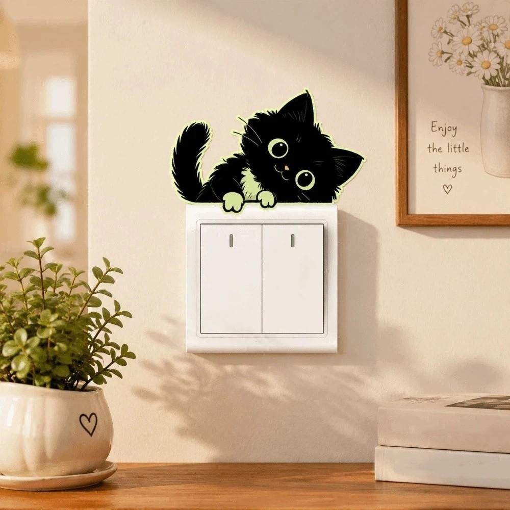 Self-Adhesive Luminous Cat Wall Decals PVC Cat Switch Stickers Glowing Cat Stickers Living Room