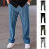Men Straight Sweatpants Drawstring Elastic Waist Wide Leg Solid Color with Pockets