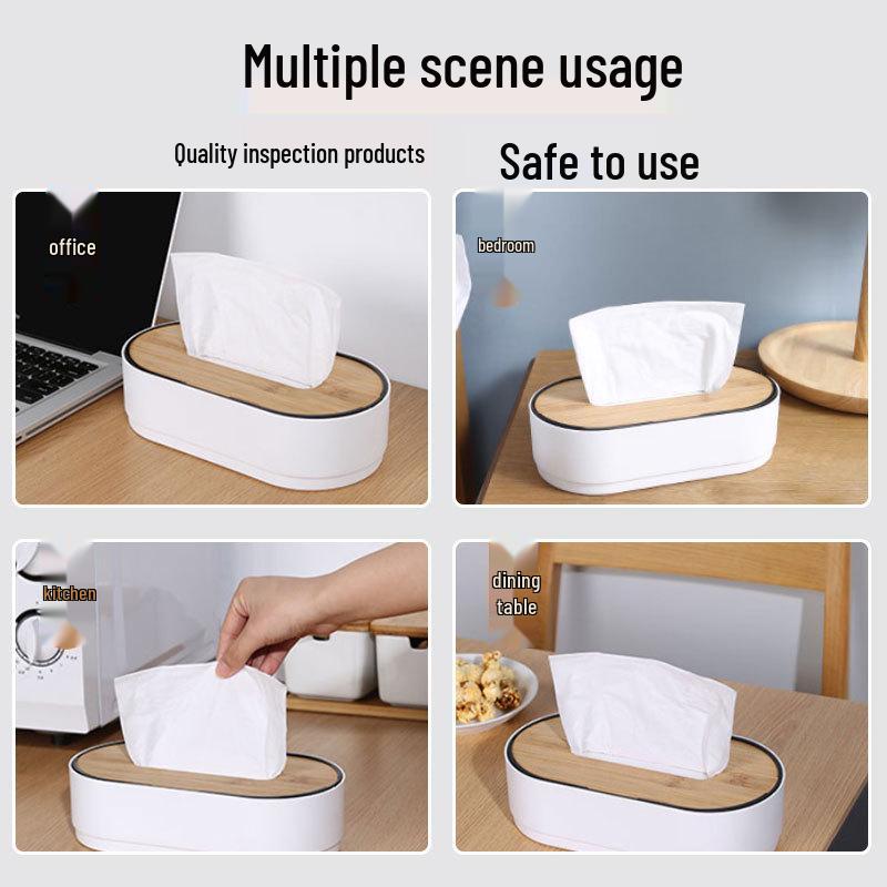 Creative Bamboo Tissue Box with Liftable Wooden Lid for Living Room or Coffee Table