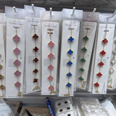 Новый браслет из титановой стали с красной сеткой, женский простой браслет с пятью цветами из перламутра, на удачу, цепочка для руки с четырехлистным клевером