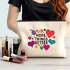 Makeup Bag Pencil Case Hand-held Bag Large Capacity Canvas Storage Bag Portable Creative Heart Printed Pattern Zipper Bag