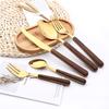 Деревянная ручка с нержавеющей сталью столовый набор серебряные золотые столовые приборы столовая чайная ложка вилка для торта толстая ручка для ежедневного использования