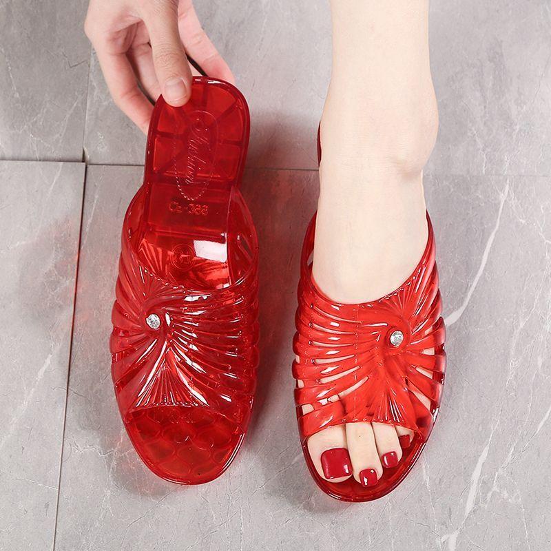Модные крутые шлепанцы для женщин летом, противоскользящие, толстые, пластиковые, для улицы, прозрачный клиновидный каблук, увеличение роста