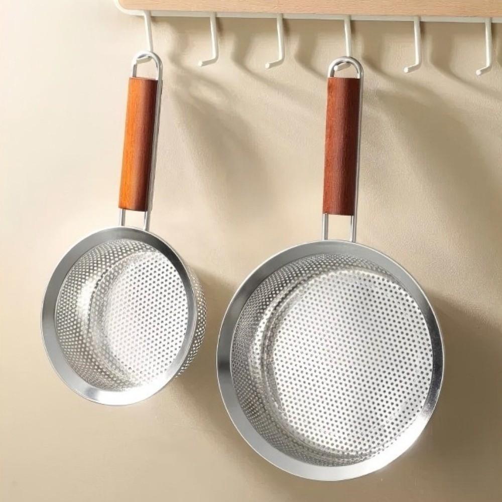 Easy To Clean Fine Mesh Strainer Wooden Handle Stainless Steel Colander For Kitchen Cooking