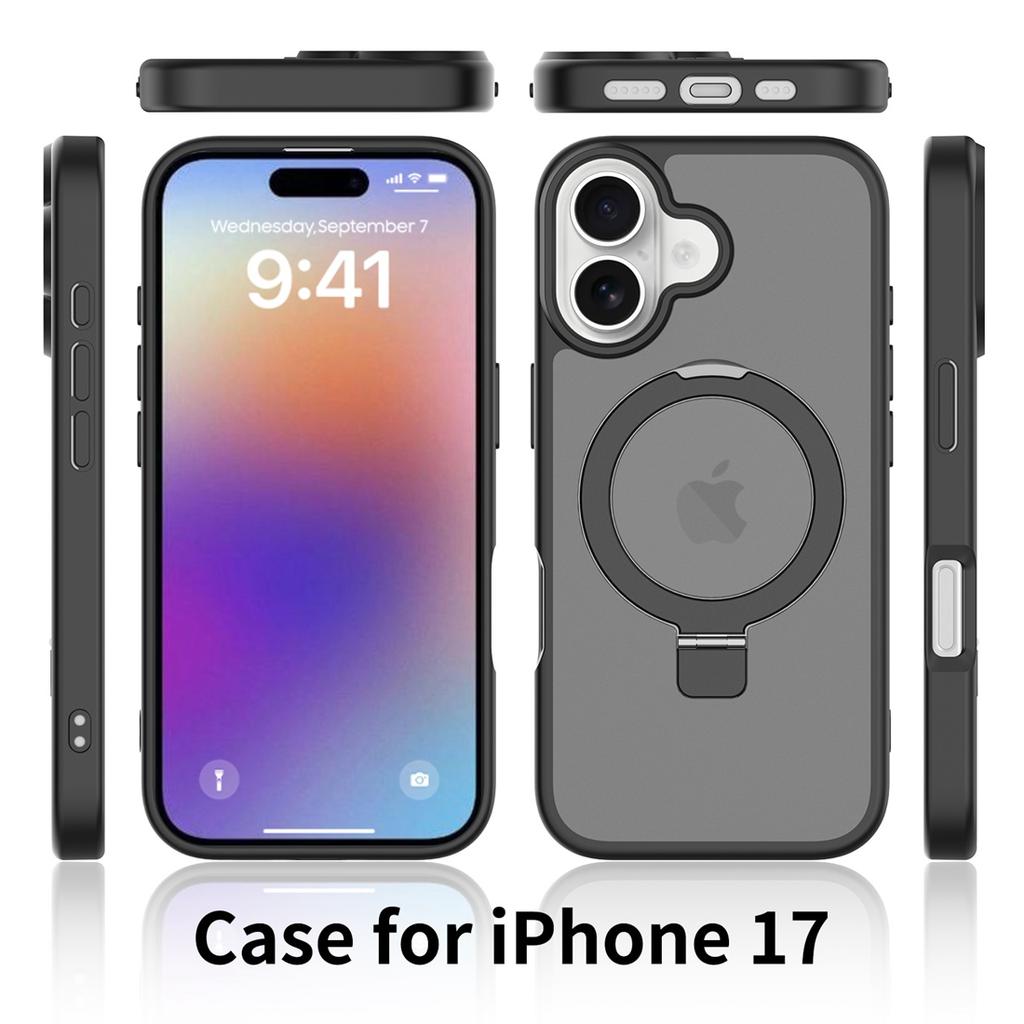 Чехол для iPhone 17 с подставкой, Совместимый с MagSafe, Ударопрочный, Тонкий, Полупрозрачный, Матовый чехол для телефона, Подходит для iPhone 17