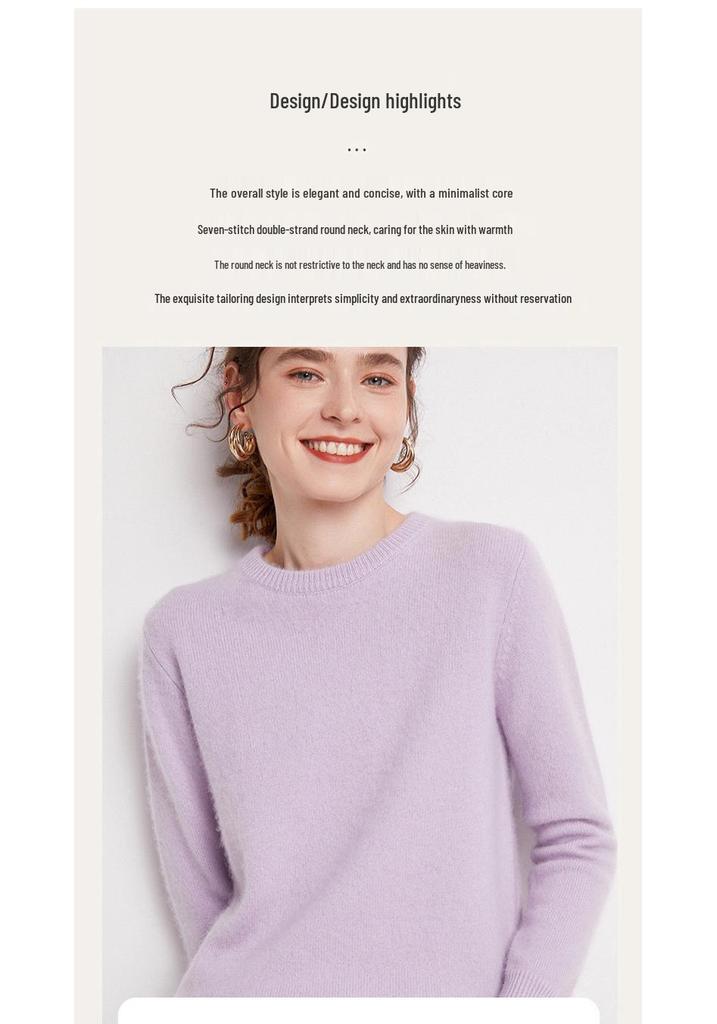 Women's Plus Size 100% Wool Thickened Round Neck Sweater - Winter Solid Color Pullover
