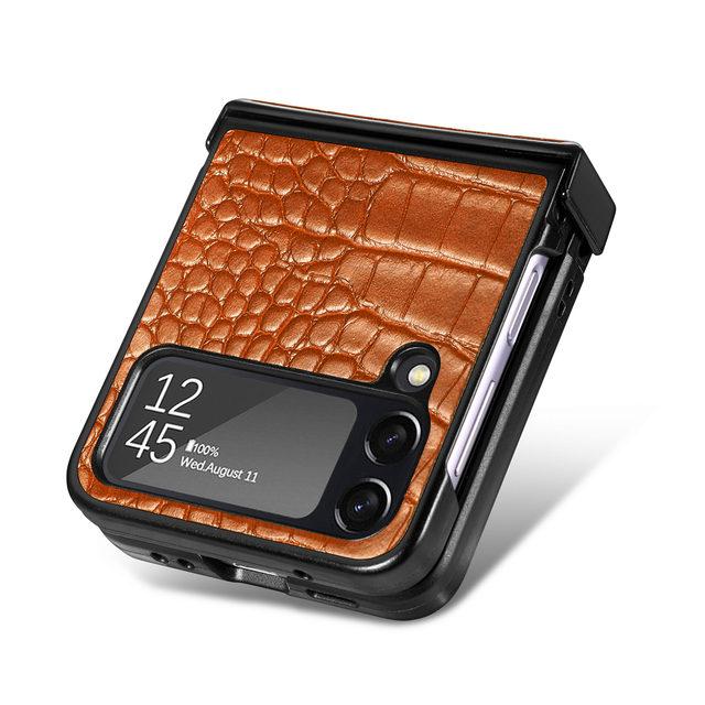 Антибликовый чехол для телефона из крокодиловой кожи для Samsung Galaxy Z Flip 4 5g Flip4 Flip3 Flip 3, нескользящий деловой чехол Funda