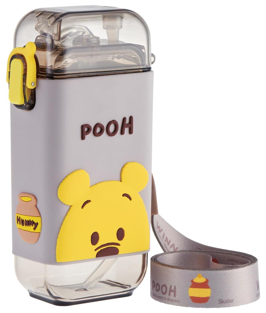 Skater Square Straw Bottle Water Bottle S 260ml One Push with Cover and Shoulder Belt Disney Winnie the Pooh PSQ3ST-A