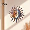 Artistic Metal Wall Panel Sun Outdoor Art Decor, Outside Moon & Face Art, Rust Vintage Iron for Living Room Proof Sculpture, Ideal Yard Patio