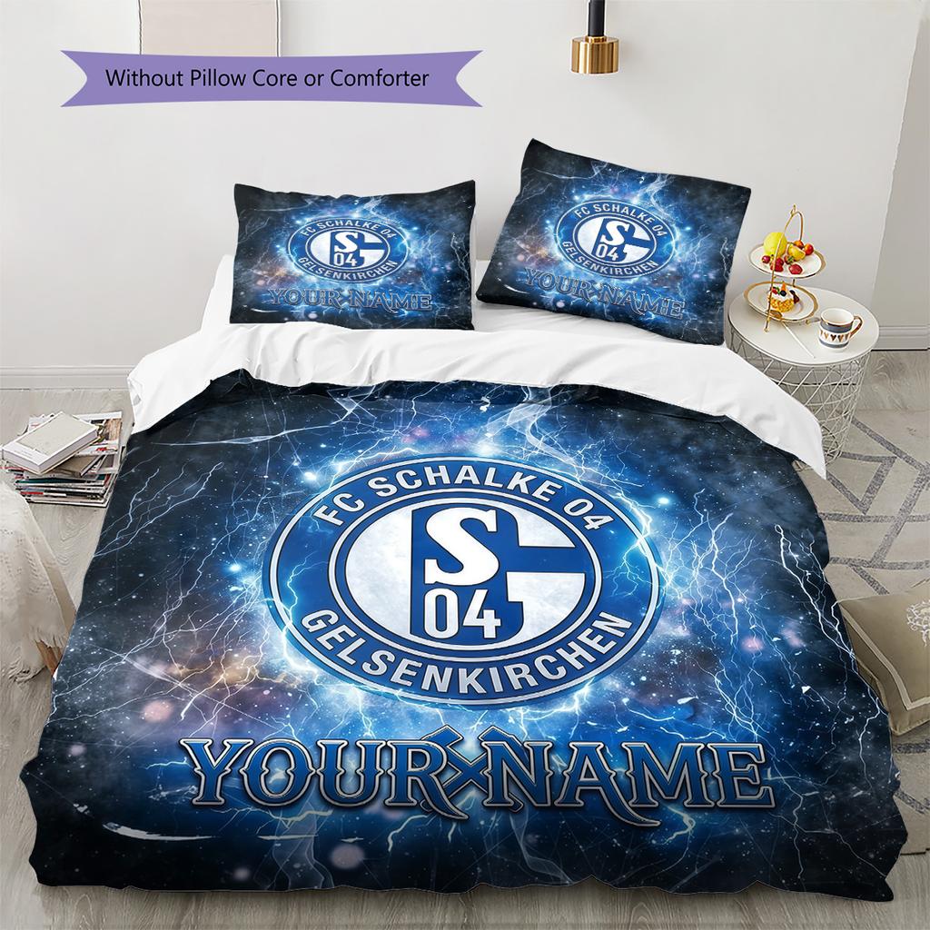 Постельное белье с индивидуальным именем и узором Schalke 04, комплект одеял, домашний декор, подарок (1 пододеяльник + 2 наволочки без наполнителя)