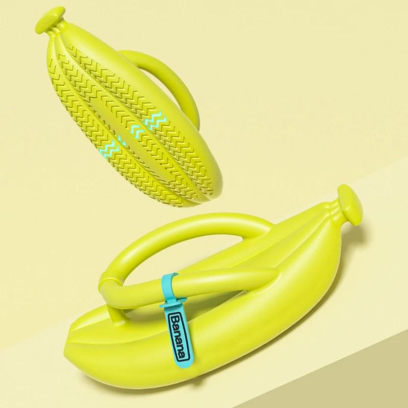 Вьетнамки-бананы, пара летних поступлений, пляжные тапочки, женские повседневные удобные шлепанцы на толстой подошве, забавные шлепанцы для ванной, 2024