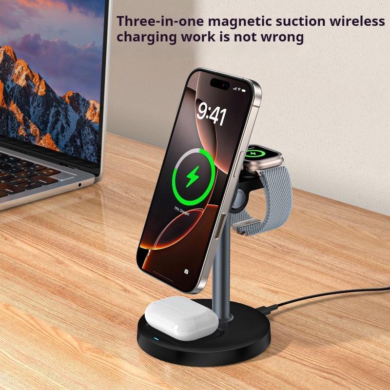 Новое беспроводное зарядное устройство три в одном, подставка для мобильного телефона, настольная беспроводная зарядка для спальни, подходящая для мобильных телефонов Apple Huawei