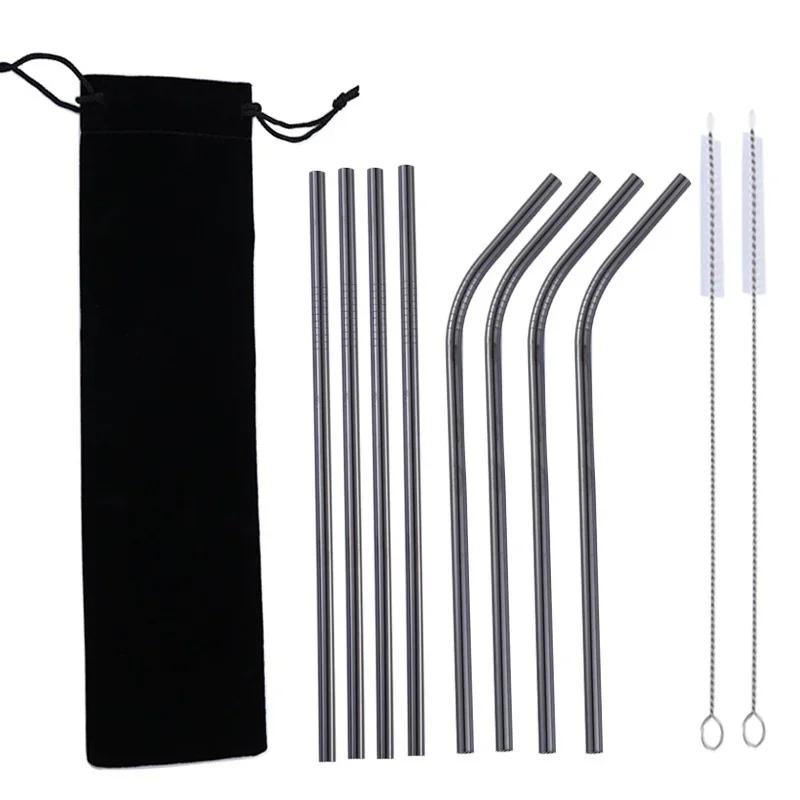10Pc Rainbow Color Reusable Metal Straws Set with Cleaner Brush 304 Stainless Steel Drinking Straw Drinkware Bar Party Accessory