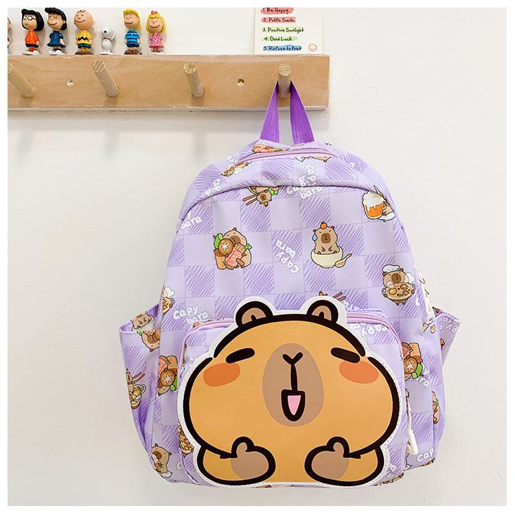 Capybara Cartoon Vibrant School Backpack For Children With Durable Nylon Material And Fun Design