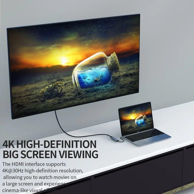 Концентратор USB 3.0 5-в-1 Концентратор типа C с портом USB-C с питанием PD 100 Вт, зарядка HDMI 4K, 30 Гц для MacBook Mac Pro iMac XPS ПК