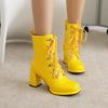 Ярко-желтые лакированные ботильоны для женщин на шнуровке, белые ботильоны на высоком каблуке, женские туфли большого размера 48