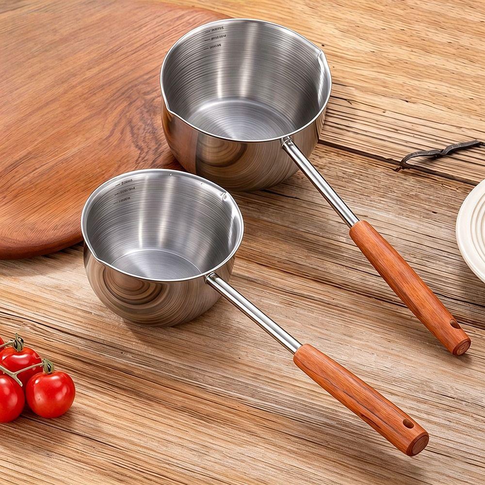 Wooden Handle Milk Pan Long-handled Oil Splashing Gadget for Preventing Hot Oil From Scorching