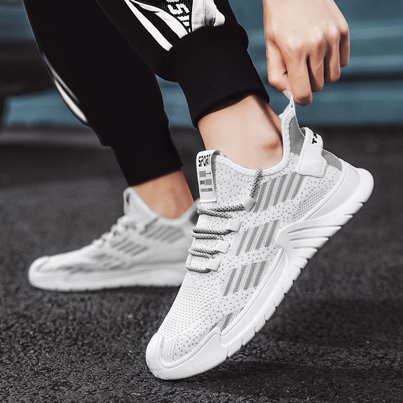Мужская обувь Fly Woven для бега, молодежная, низкая, дышащая, корейская мода, на шнуровке, повседневная, сетчатая обувь