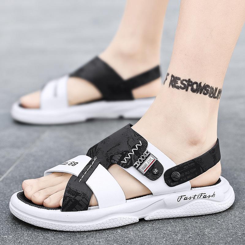 Новые сандалии для мужчин, летняя модная пляжная обувь двойного назначения, противоскользящая внешняя одежда, модные молодежные повседневные тапочки для мужчин