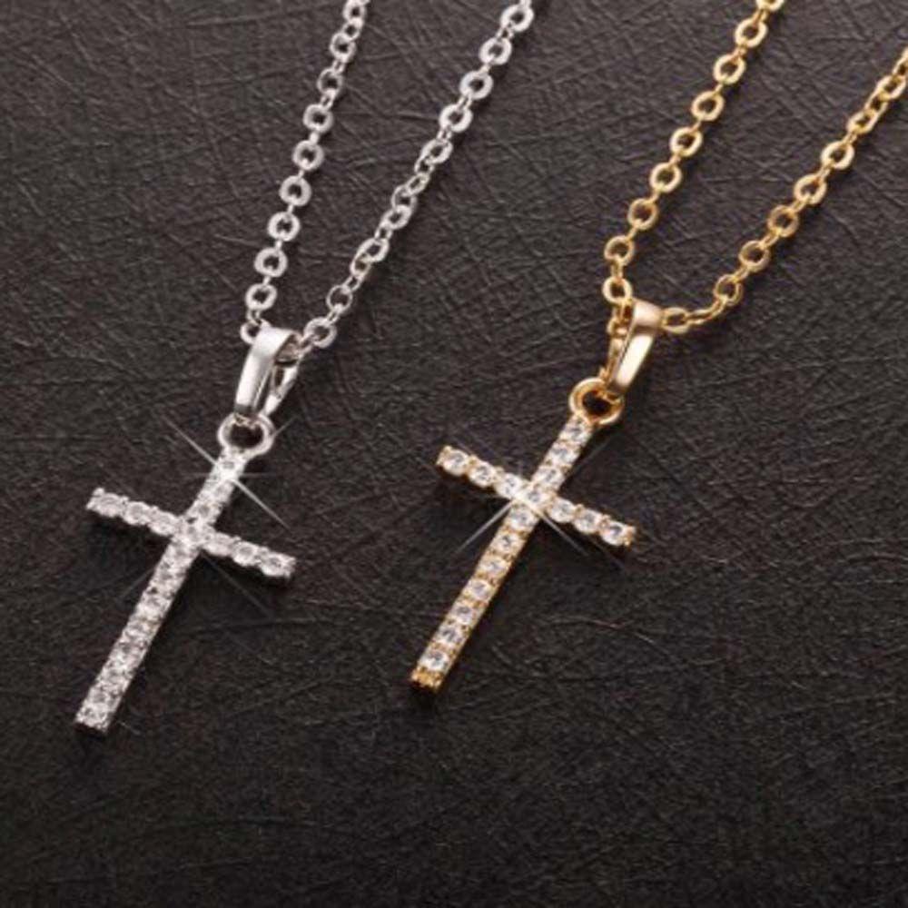 Shiny Zinc Zinc Alloy Rhinestone Pendant Cross Korean Style Cross Necklaces Women Necklaces Clavicle Chains
