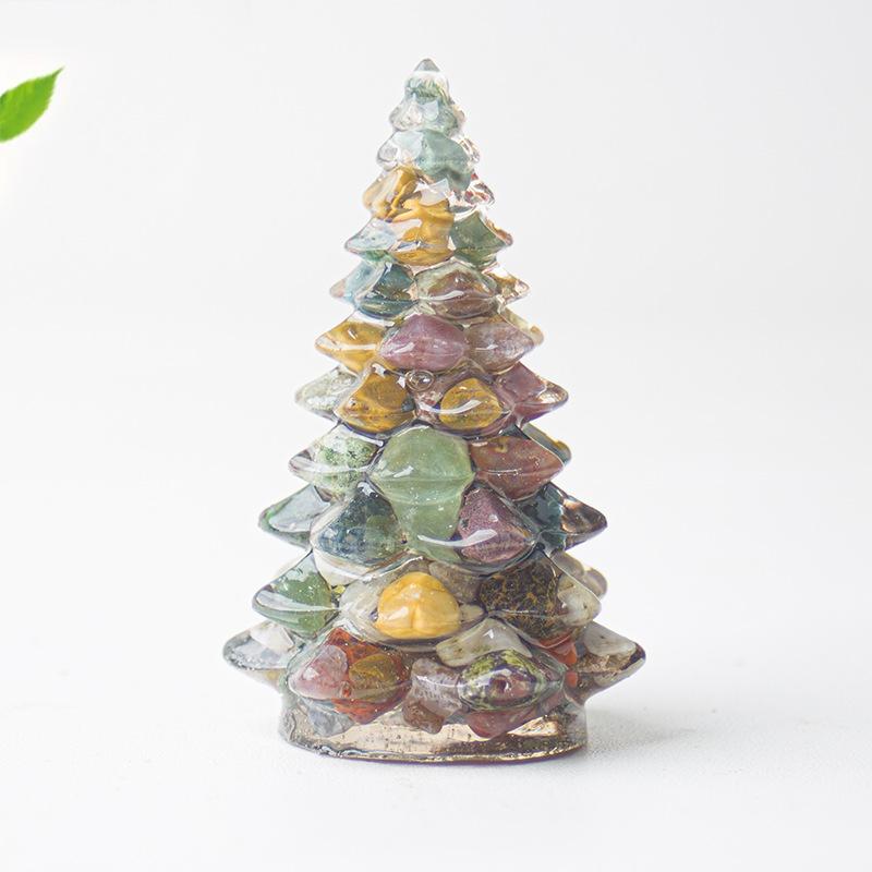 Crystal Gemstone Christmas Tree Sculpture Amethyst Rose Quartz Resin Art Home Decor Desk Ornament Holiday Gift For Her