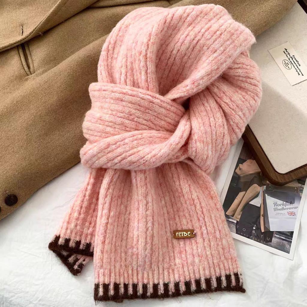 Yellow knitted wool scarf female autumn and winter Korean high-end sense versatile thickened warm and cold neck scarf student