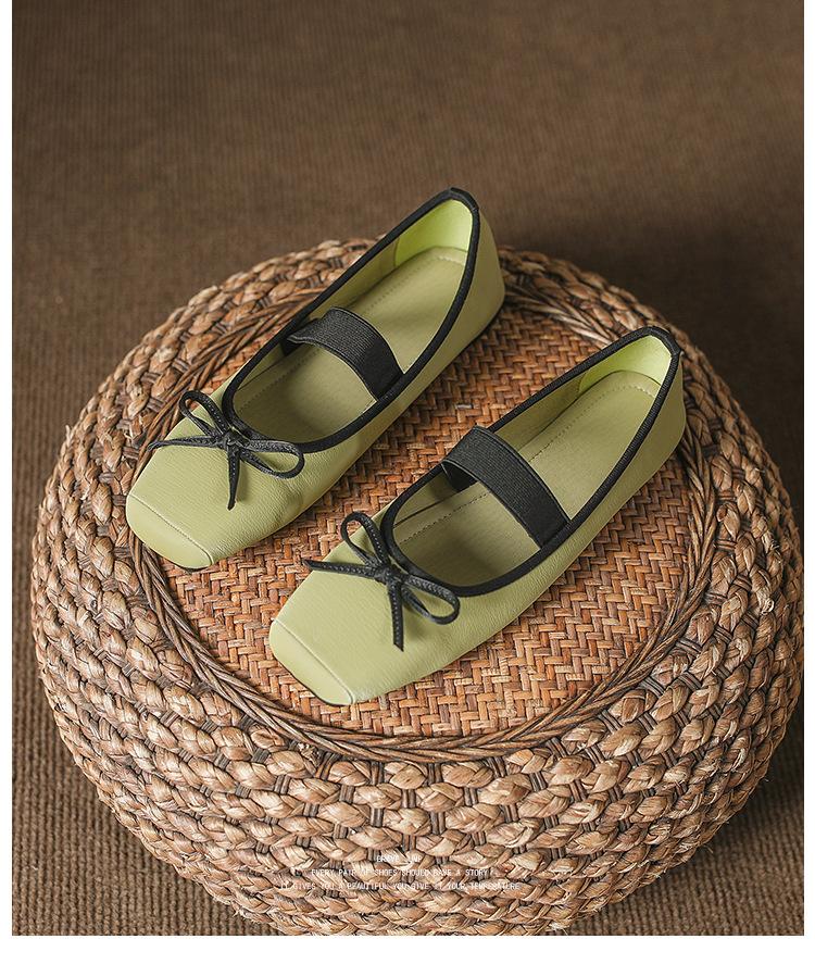 Fashion French Flat Bottom Bow 2024 Spring New Ballet Shoes Square Head Strap Comfortable Everyday Versatile Fashion Single Shoe Women