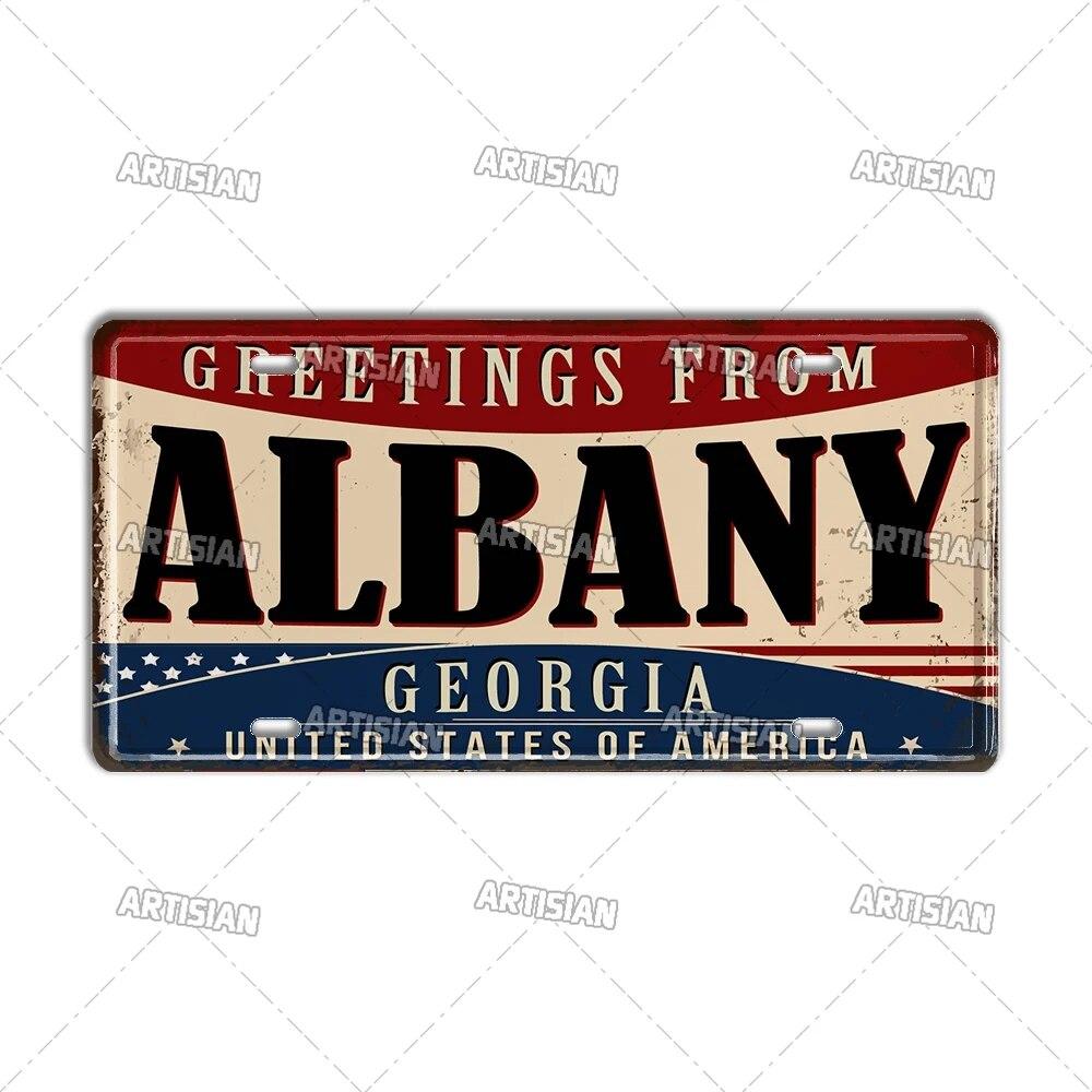 Artisian USA License Plate US Tin Sign Greetings From Landmark City State Metal Plaque Wall Decor Garage Bar Pub Club Hotel Cafe