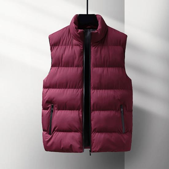 Men Waistcoat Stand Collar Sleeveless Zippered Pockets Solid Color Vest Coat Thickened Warm Windproof Vest Outwear