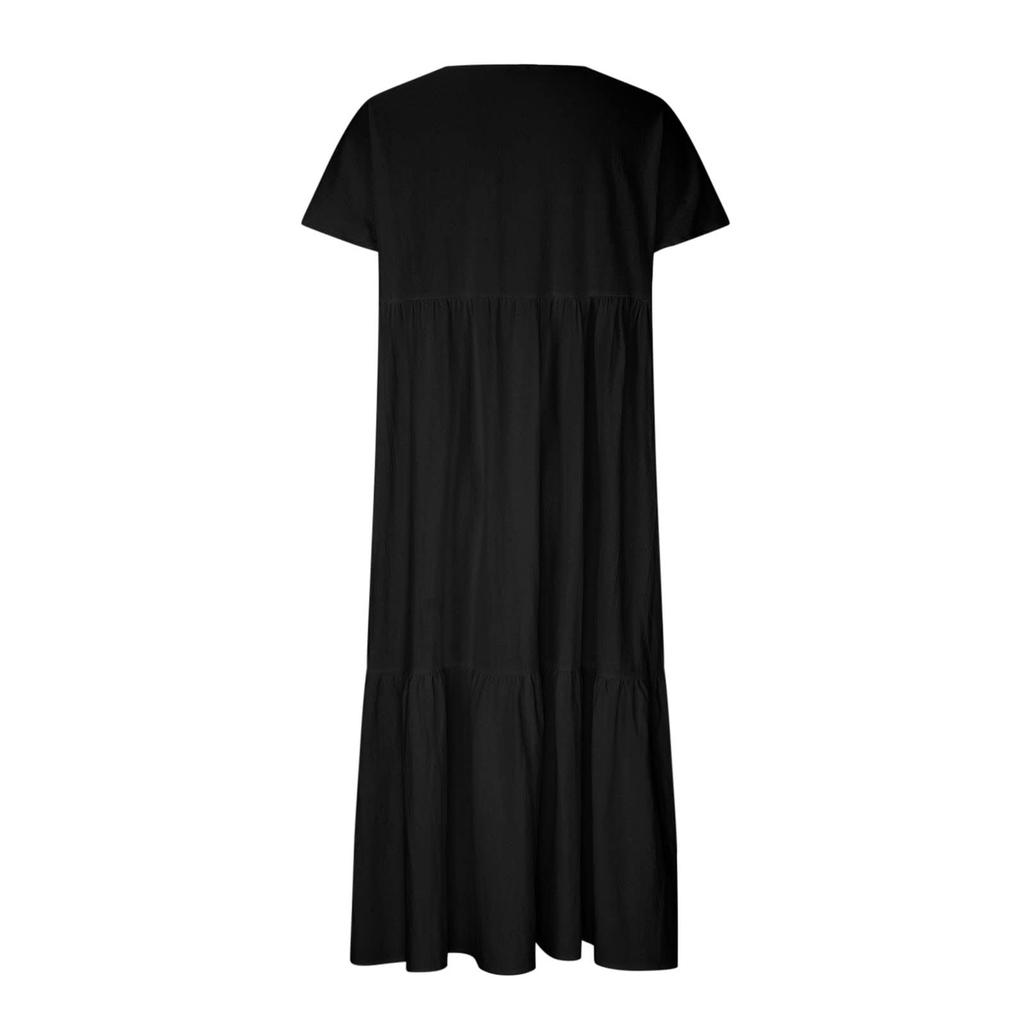 Женское однотонное летнее платье с коротким рукавом и V-образным вырезом вниз, повседневное свободное короткое пляжное платье