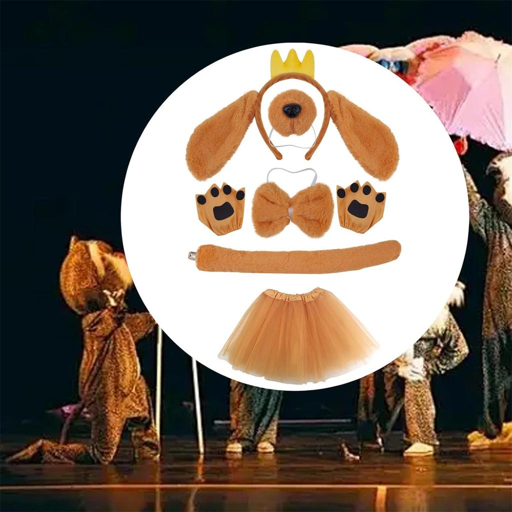 Комплект костюмов для собак, включающий повязку на голову с собачьими ушками, нос, галстук-бабочку, юбку, хвост и перчатки для детей, товары для косплея на будние дни и вечеринки