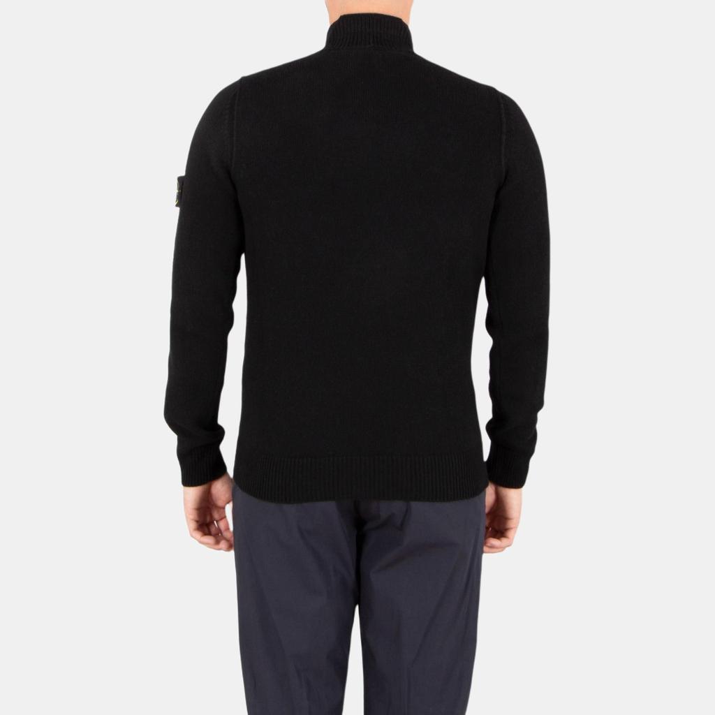 STONE ISLAND Однотонный трикотажный свитер унисекс из шерсти с воротником-стойкой на молнии до половины Черный K2S155100040S00A3V0029