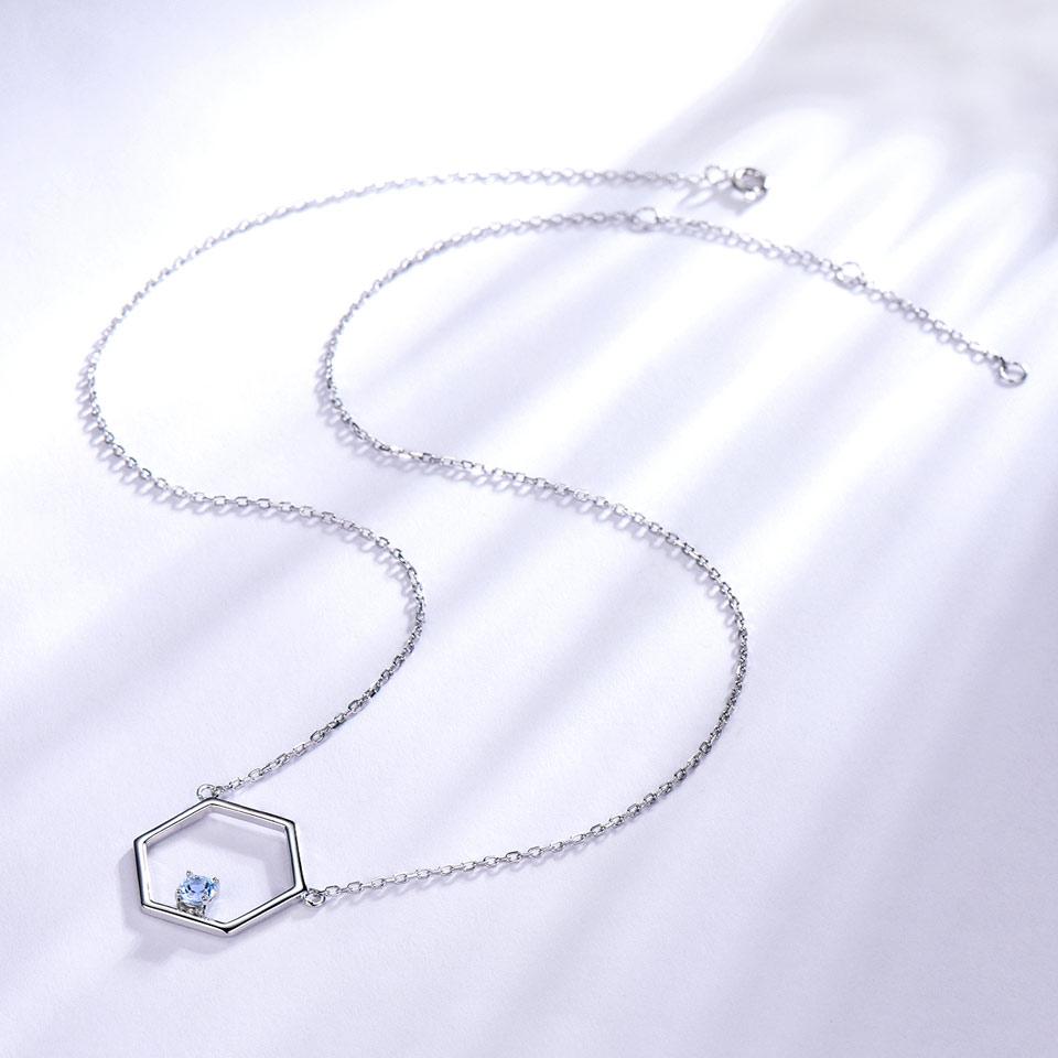 Hollow Hexagon Amethyst Real 925 Sterling Silver Necklaces For Women Various Gemstone 925 Silver Jewelry Long Necklace
