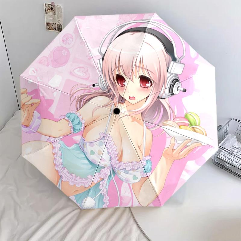 Узор Super Sonico, автоматический складной зонт, портативная и складная конструкция, 8 спиц, рождественский или день рождения подарок.