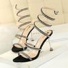 Luxury Rhinestones  Snake Coiled Women Stiletto Heels  Sandals Summer Fashion Open Toe Wedding Bridal  Black Red Pumps