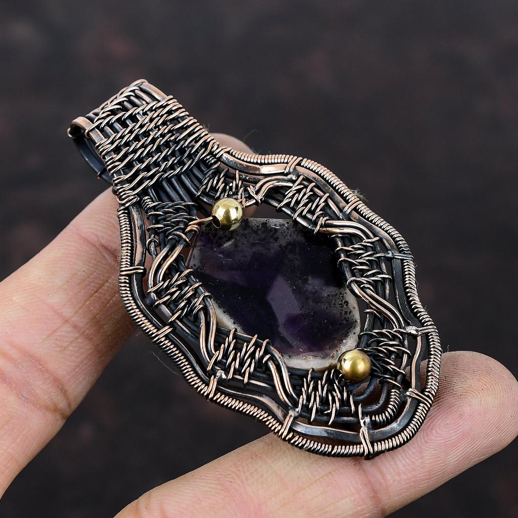 Кулон Super 23 Amethyst, обернутый медной проволокой, дизайнерское ювелирное украшение, подвеска с драгоценным камнем, изумительное медное ювелирное украшение, подвеска ручной работы, подарок для него