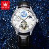 Мужские механические часы Tourbillon Hollow с автоматическим механизмом, водонепроницаемые, с люминесцентным циферблатом с фазами Луны, модные мужские деловые механические наручные часы