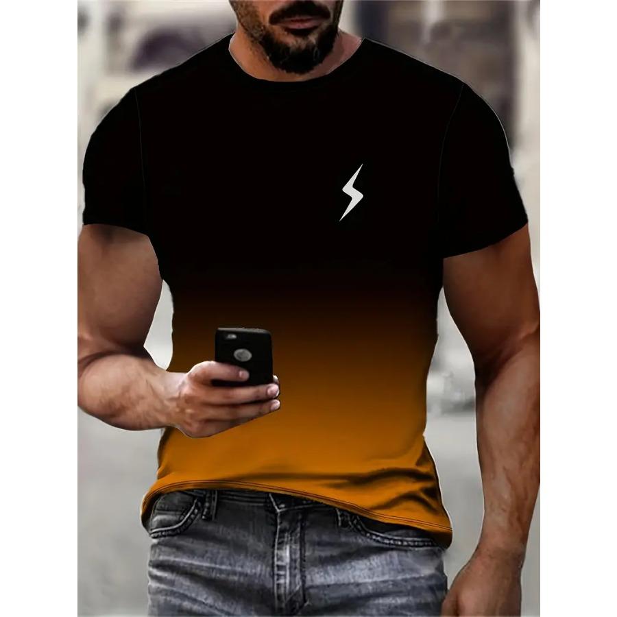 Футболка мужская с графическим принтом ярких градиентных цветов - футболка с коротким рукавом и круглым вырезом из удобной ткани