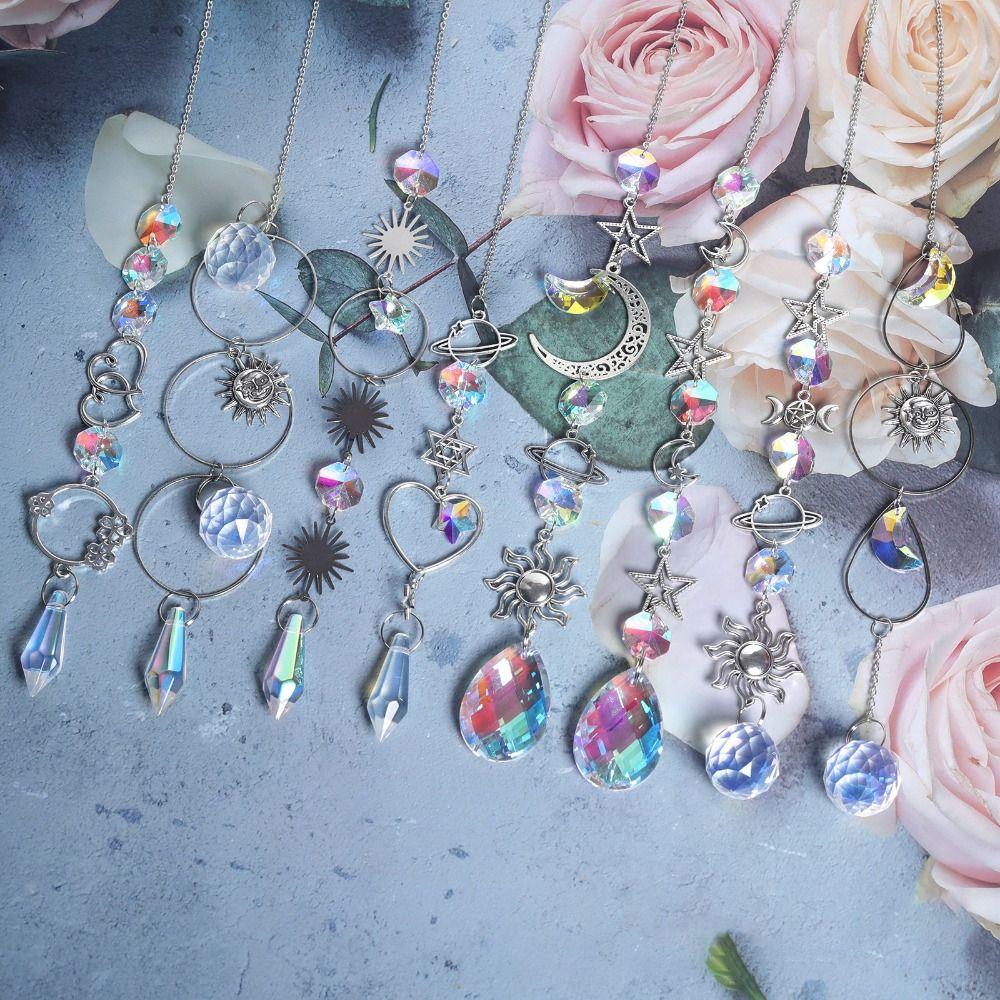 Sun Moon Planet Crystal Pendant Rainbow Maker Crystal Wind Chimes Hanging Ornament  Gift