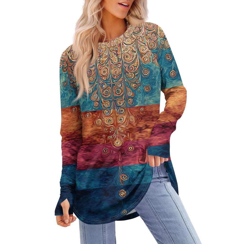 Womens Oversized Sweatshirt Graphic Sweater Long Sleeve Drop Shoulder Round Shirt Tops Vintage Clothes