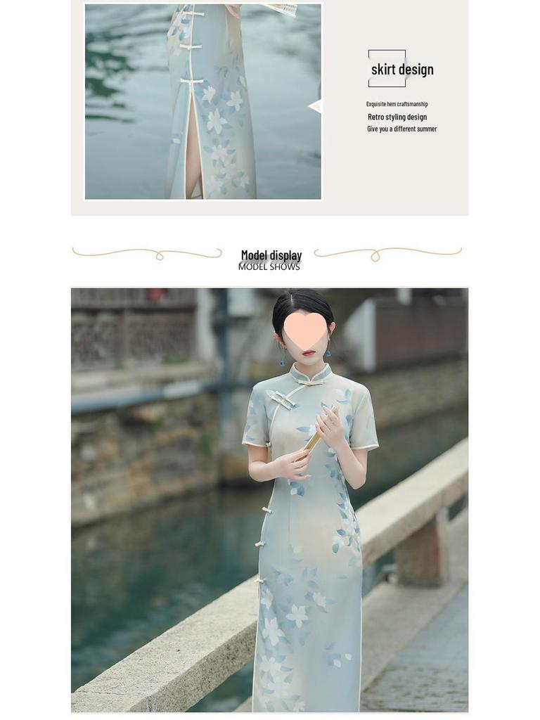 Elegant Retro Silk Print Qipao Dress for Mature Women - Spring/Summer Collection