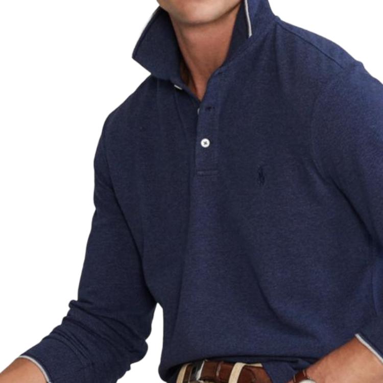 Polo Ralph Lauren Однотонная рубашка поло с вышивкой логотипа маленькой пони, с длинным рукавом, мужская, топы, темно-синий, MNPOKNI16821634-410