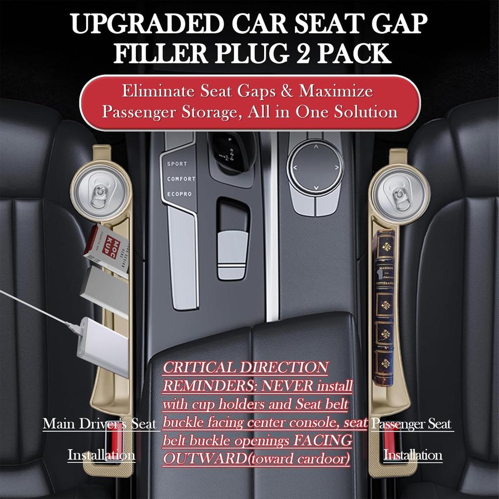 Car Seat Gap Filler Set Of 2, Upgraded Car Side Seat Gap Fillers With Organizer, Cup Holder & Hook Function, Erts Between Front Seats Console Catcher